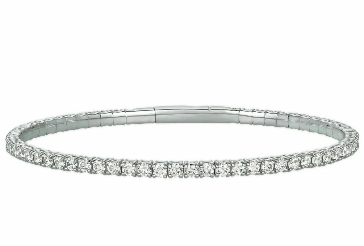 14k Medium White Gold Diamond Flexible Bangle