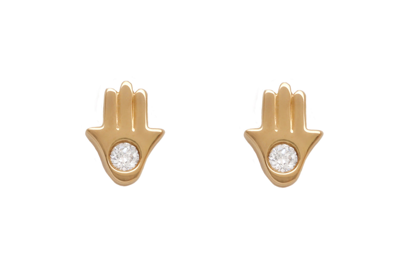 14k Yellow Gold Diamond Hamsa Hand Earrings