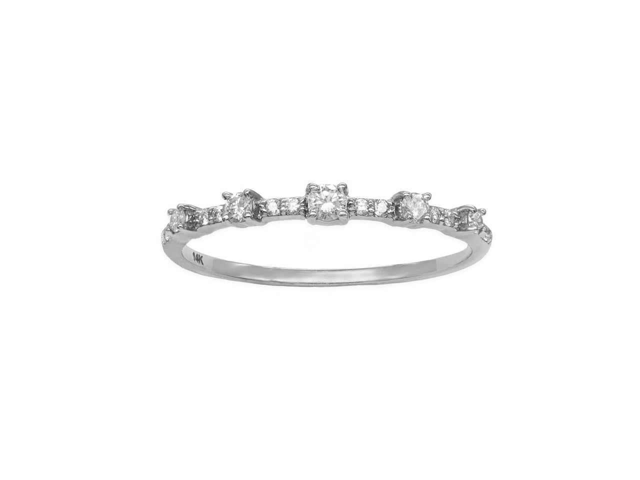 14k White Gold Diamond Graduated Single Prong Ring