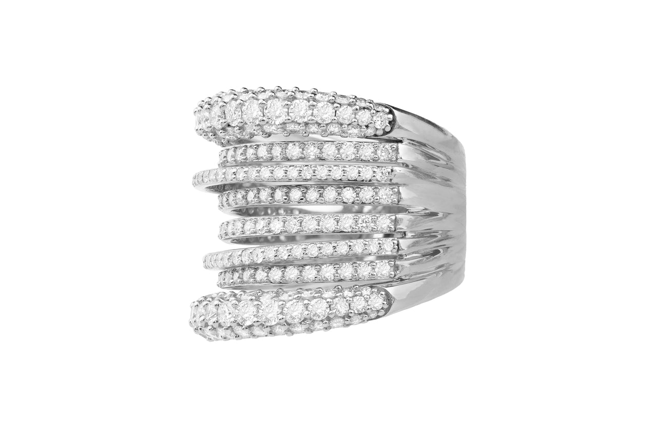 14k White Gold Diamond Eight Row Ring