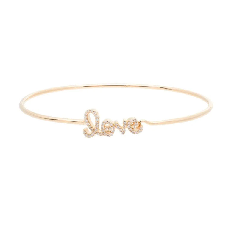 14k Yellow Gold Diamond Love Wire Bracelet