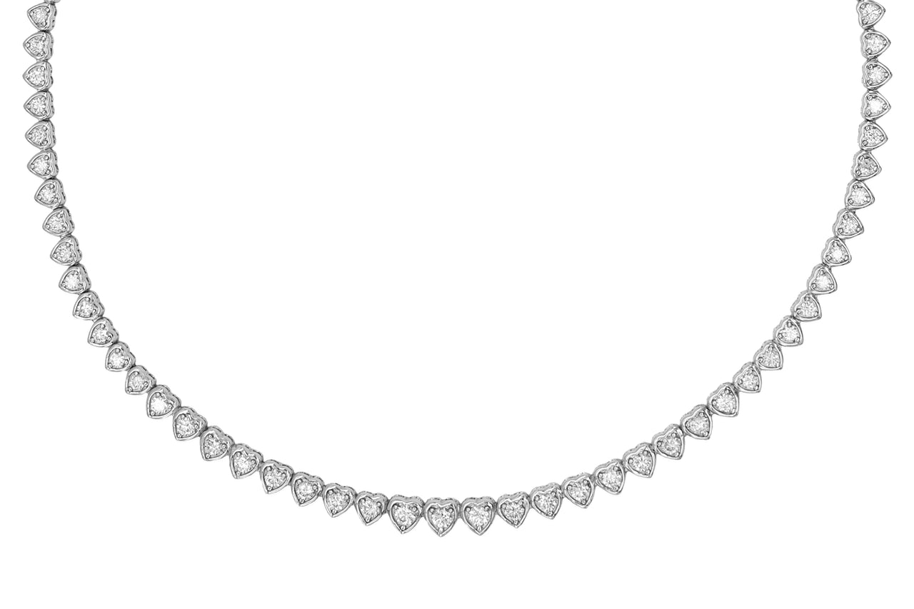 14k White Gold Diamond Heart Tennis Necklace