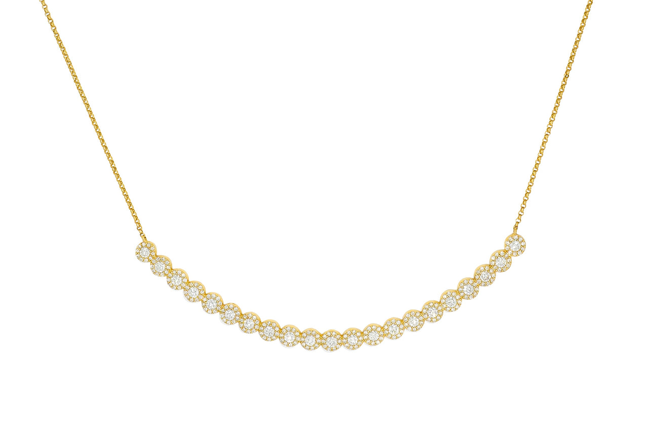 14k Yellow Gold Diamond Curved Halo Bar Necklace