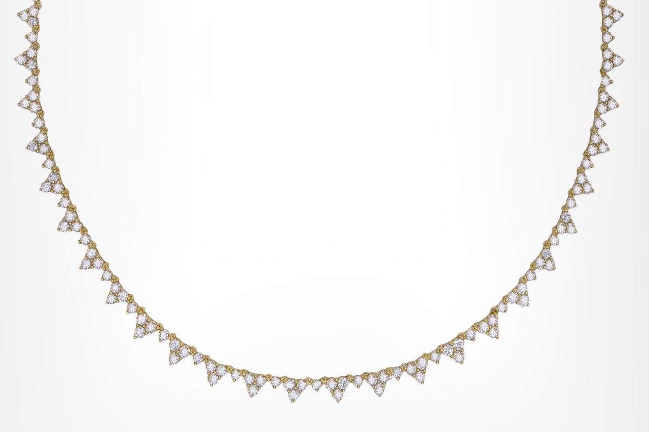 14k Yellow Gold Diamond Triangle Cluster Tennis Necklace