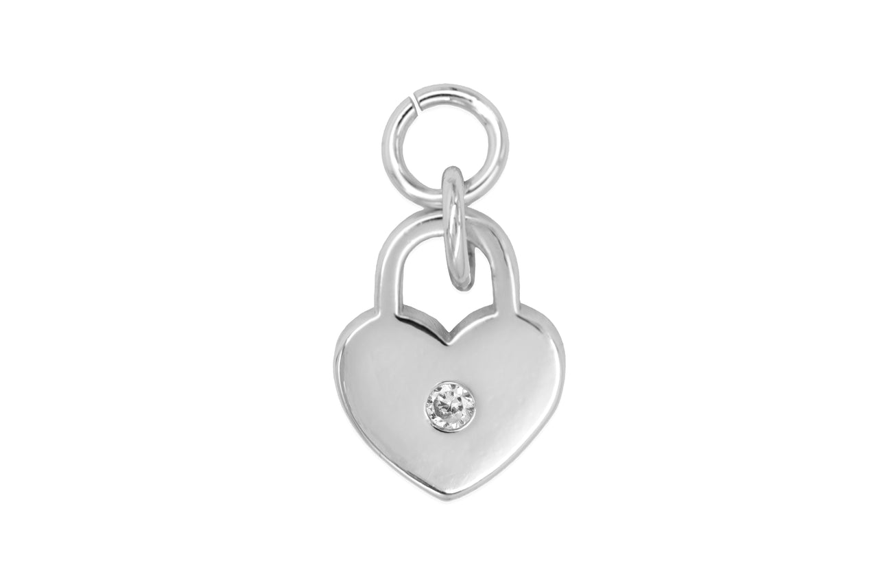 Silver Pave Heart Lock Charm