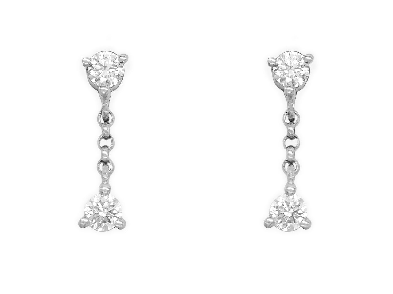 14k White Gold Double Diamond Drop Earrings