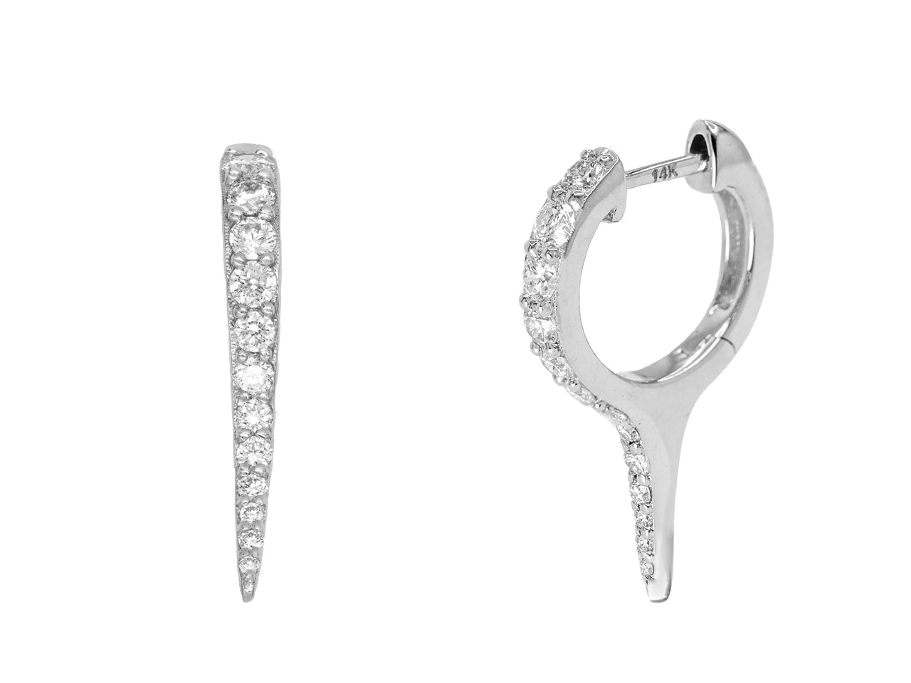 14k White Gold Diamond Spike Huggie Earrings