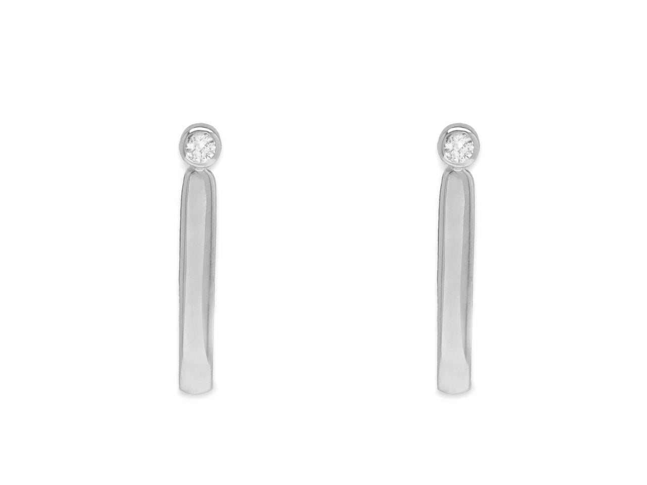 14k White Gold Diamond Bar Hoop Earrings