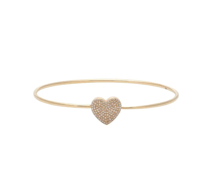 14k Yellow Gold Diamond Heart Wire Bracelet