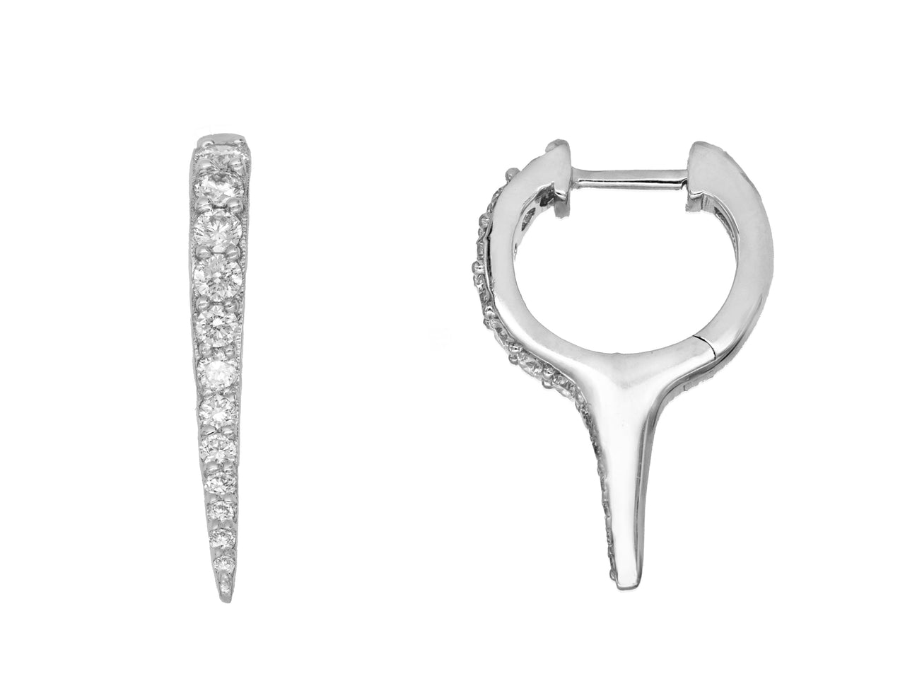 14k White Gold Diamond Spike Huggie Earrings