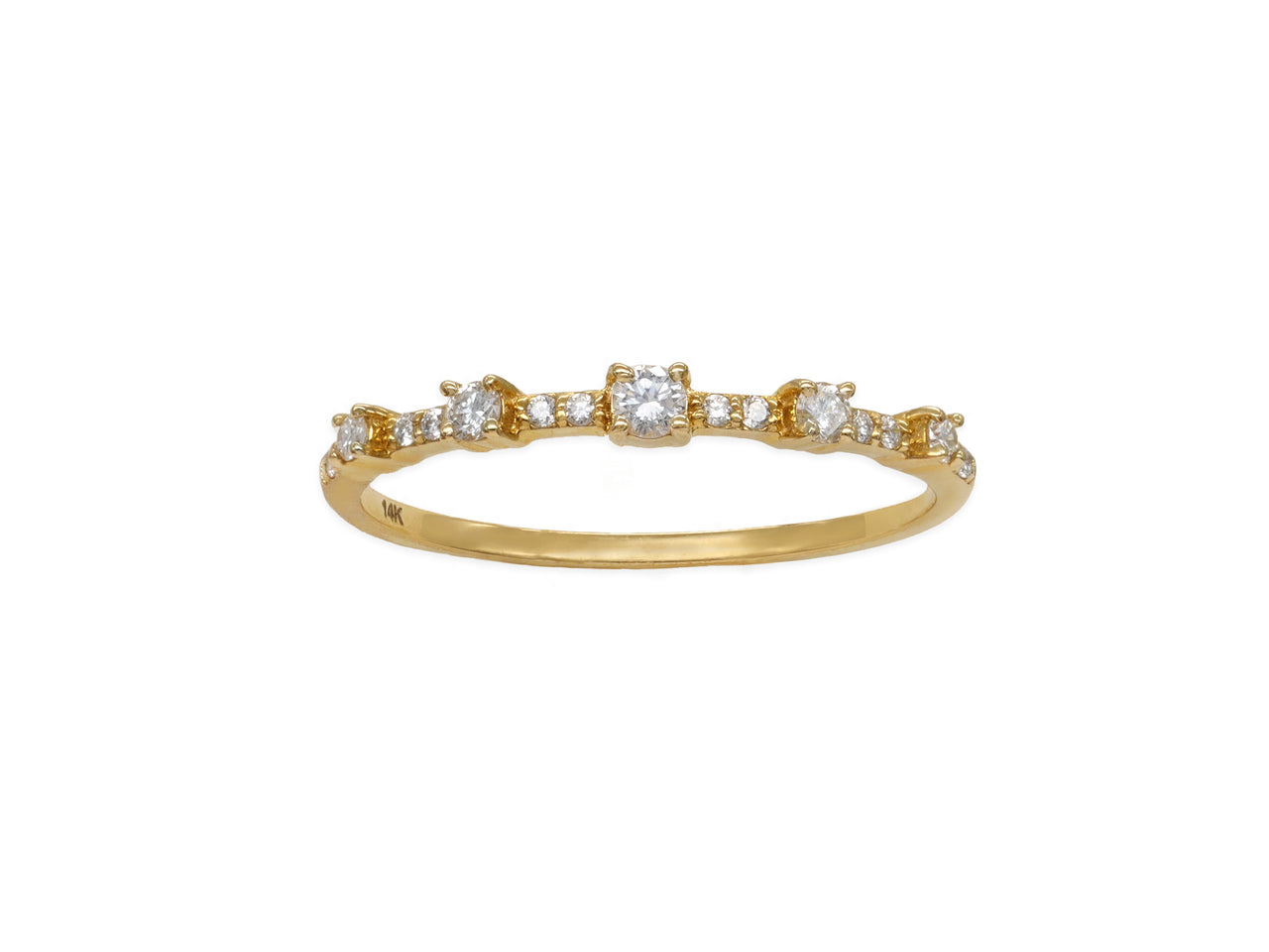 14k Yellow Gold Diamond Graduated Single Prong Ring