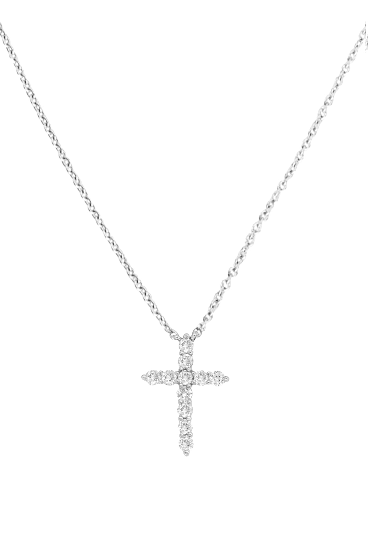 14k White Gold Diamond Small Cross Necklace