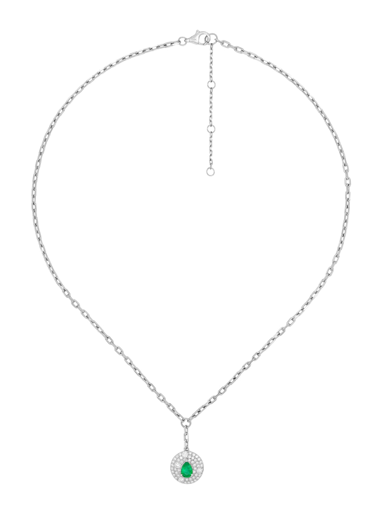 14k White Gold Diamond/Emerald Drop Necklace