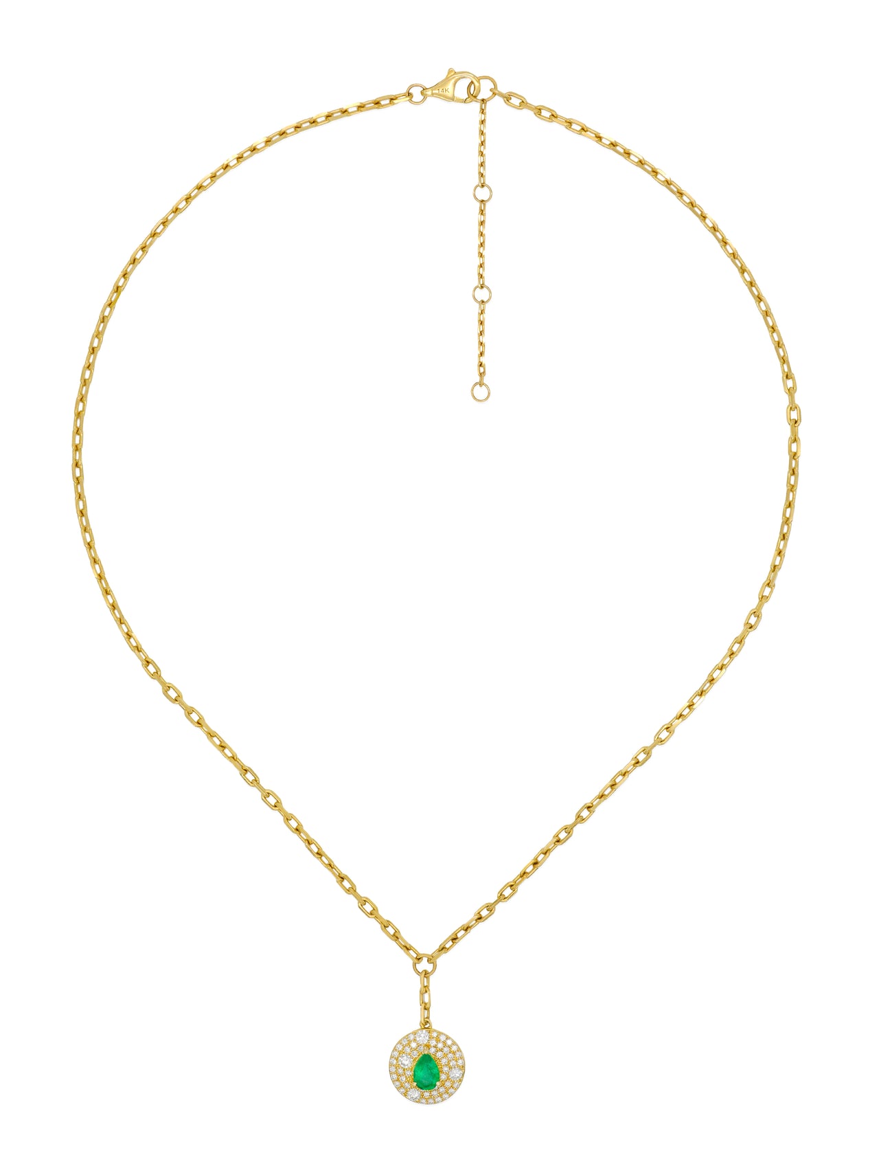 14k Yellow Gold Diamond/Emerald Drop Necklace