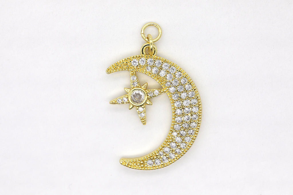 Gold Pave Large Star/Moon Charm
