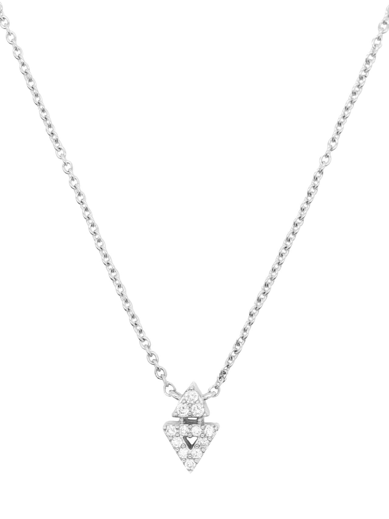 14k White Gold Diamond Double Arrow Necklace