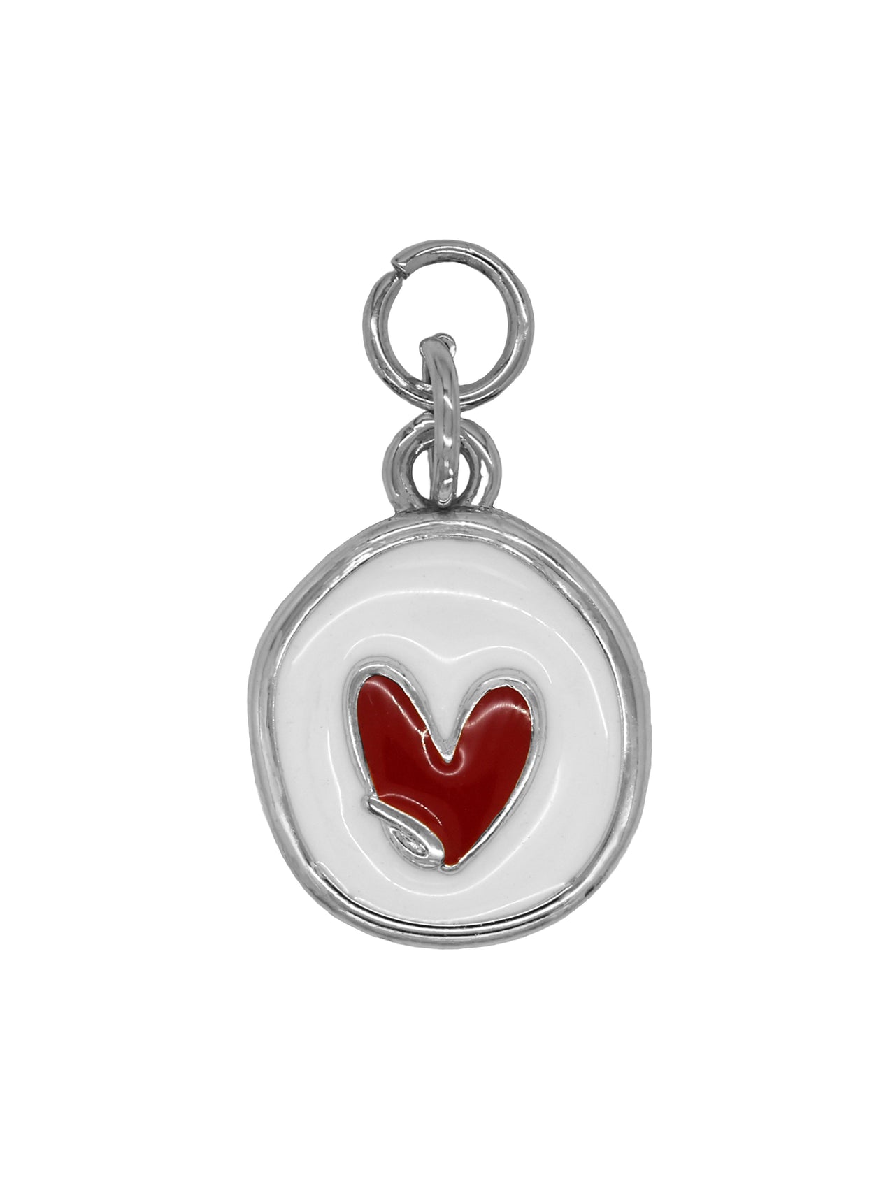 Silver White & Red Heart Charm