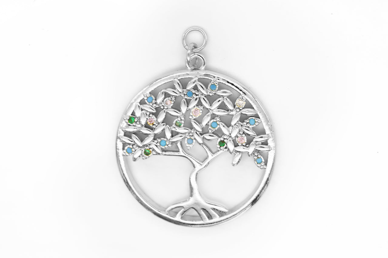 Silver Multicolor Pave Tree of Life Charm