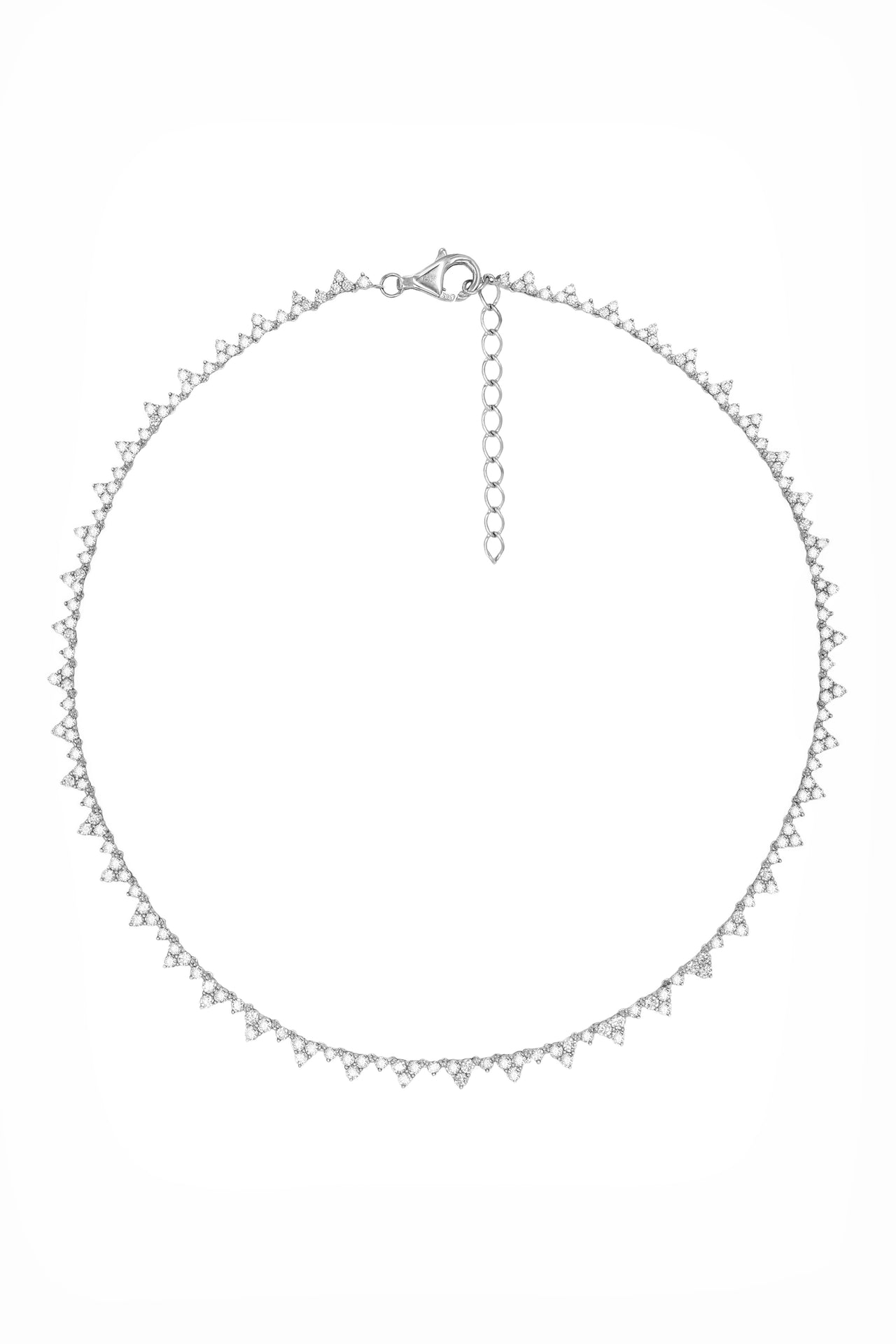 14k White Gold Diamond Triangle Cluster Tennis Necklace