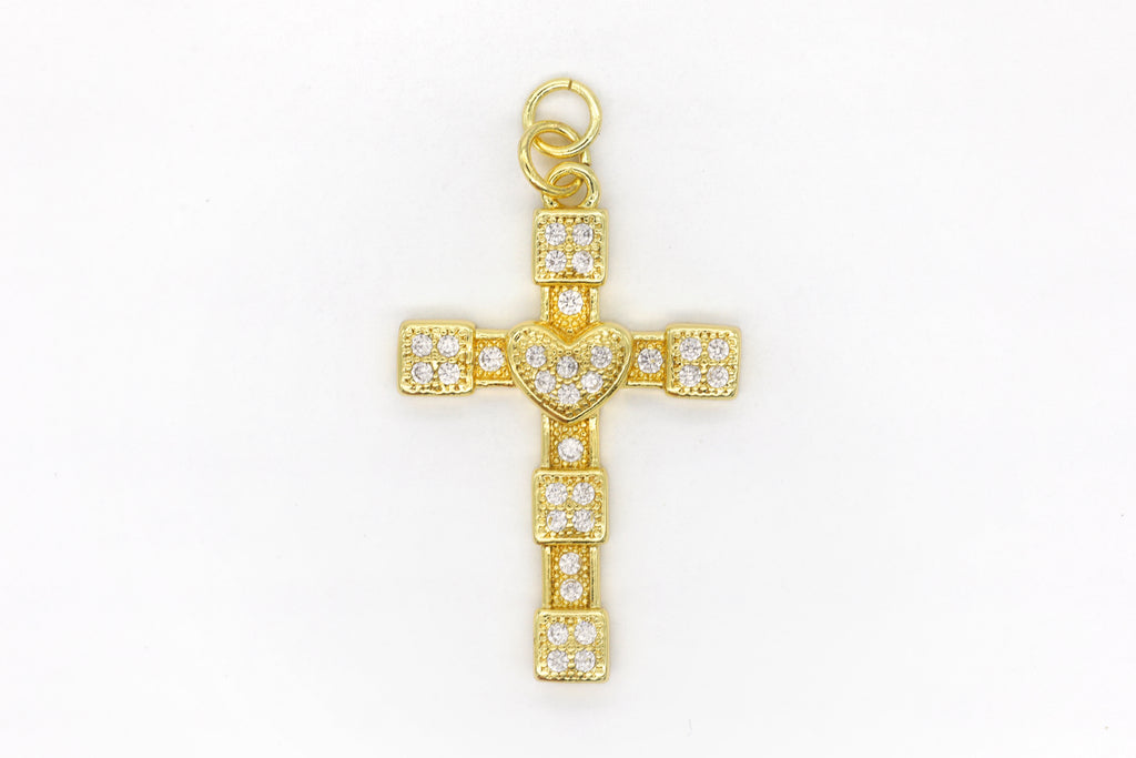 Gold Pave Large Cross/Heart Cross Charm