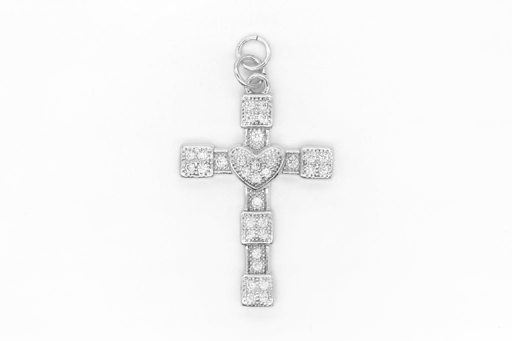 Silver Pave Large Cross/Heart Cross Charm