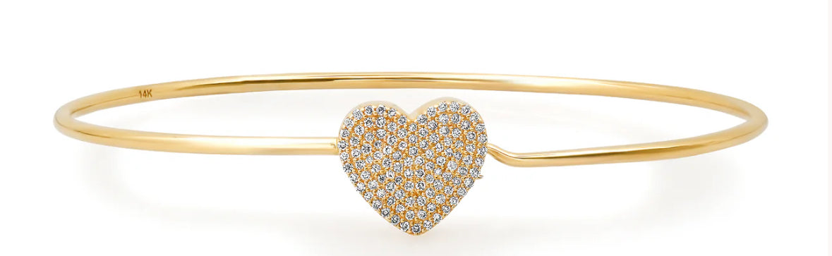 14k Yellow Gold Diamond Heart Wire Bracelet