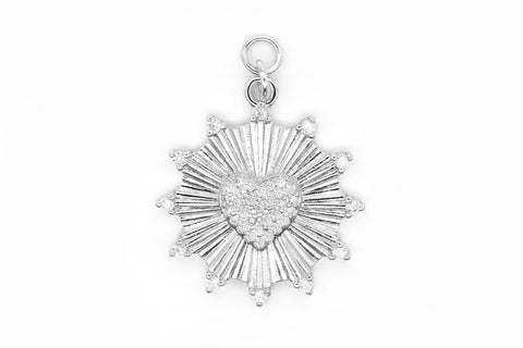 Silver Pave Heart Medallion Charm