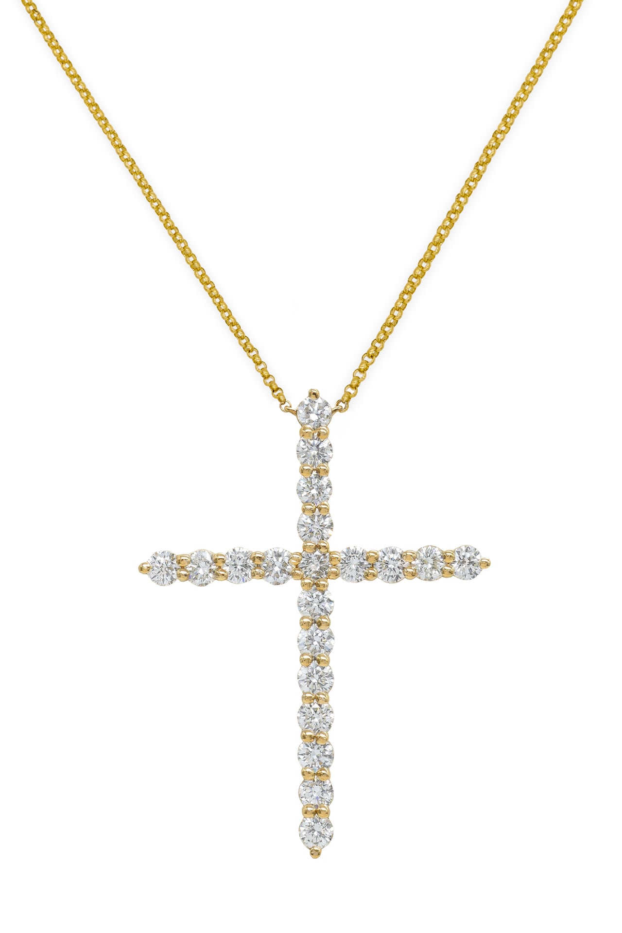 14k Yellow Gold Diamond Large Cross Necklace