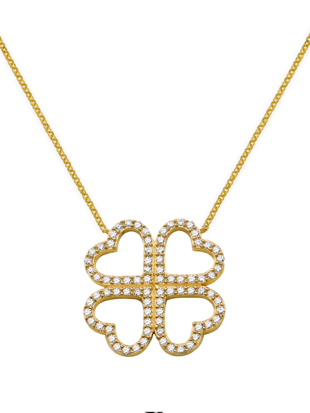 14k Yellow Gold Diamond Clover/Heart Necklace