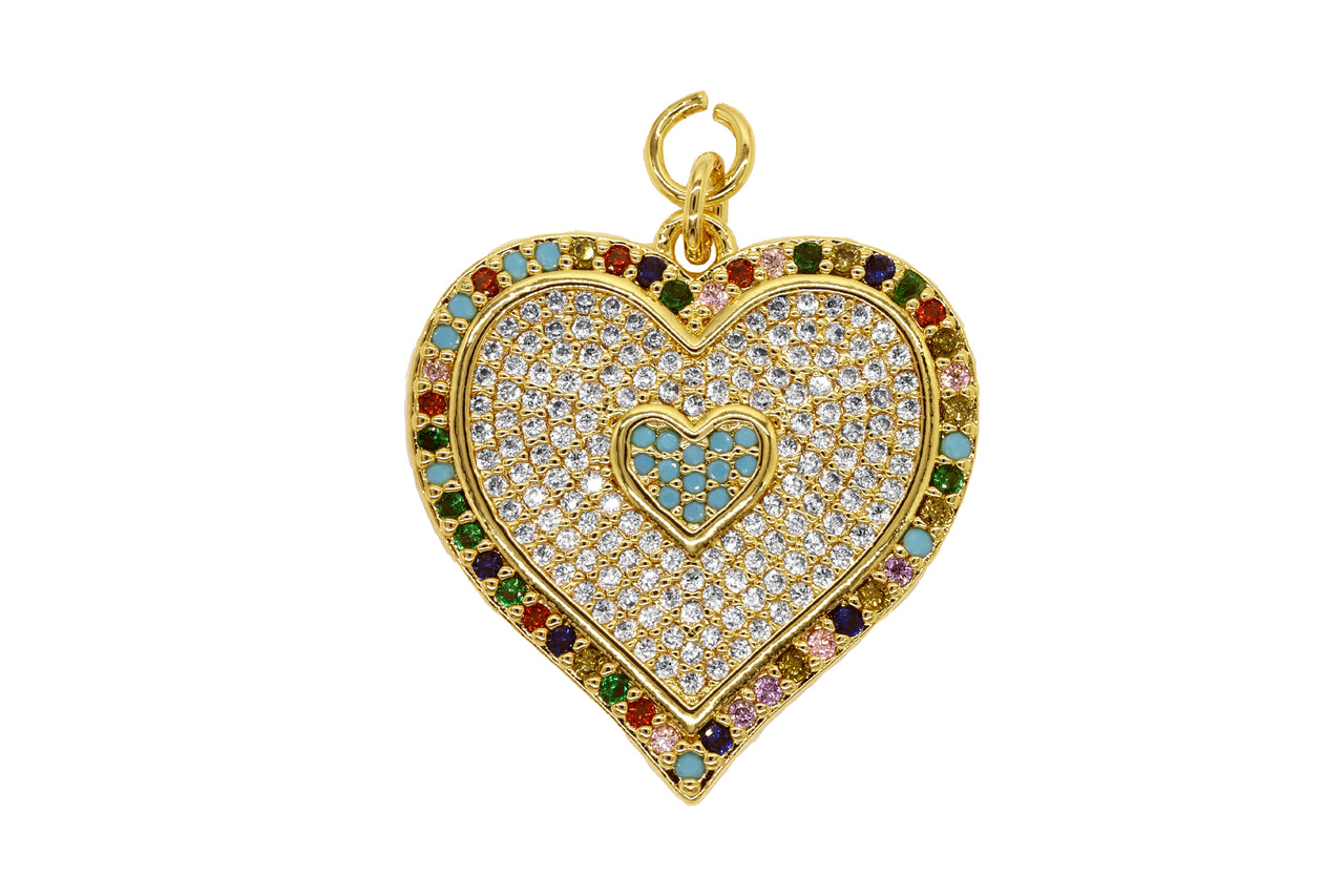 Gold Large Multi Color Heart