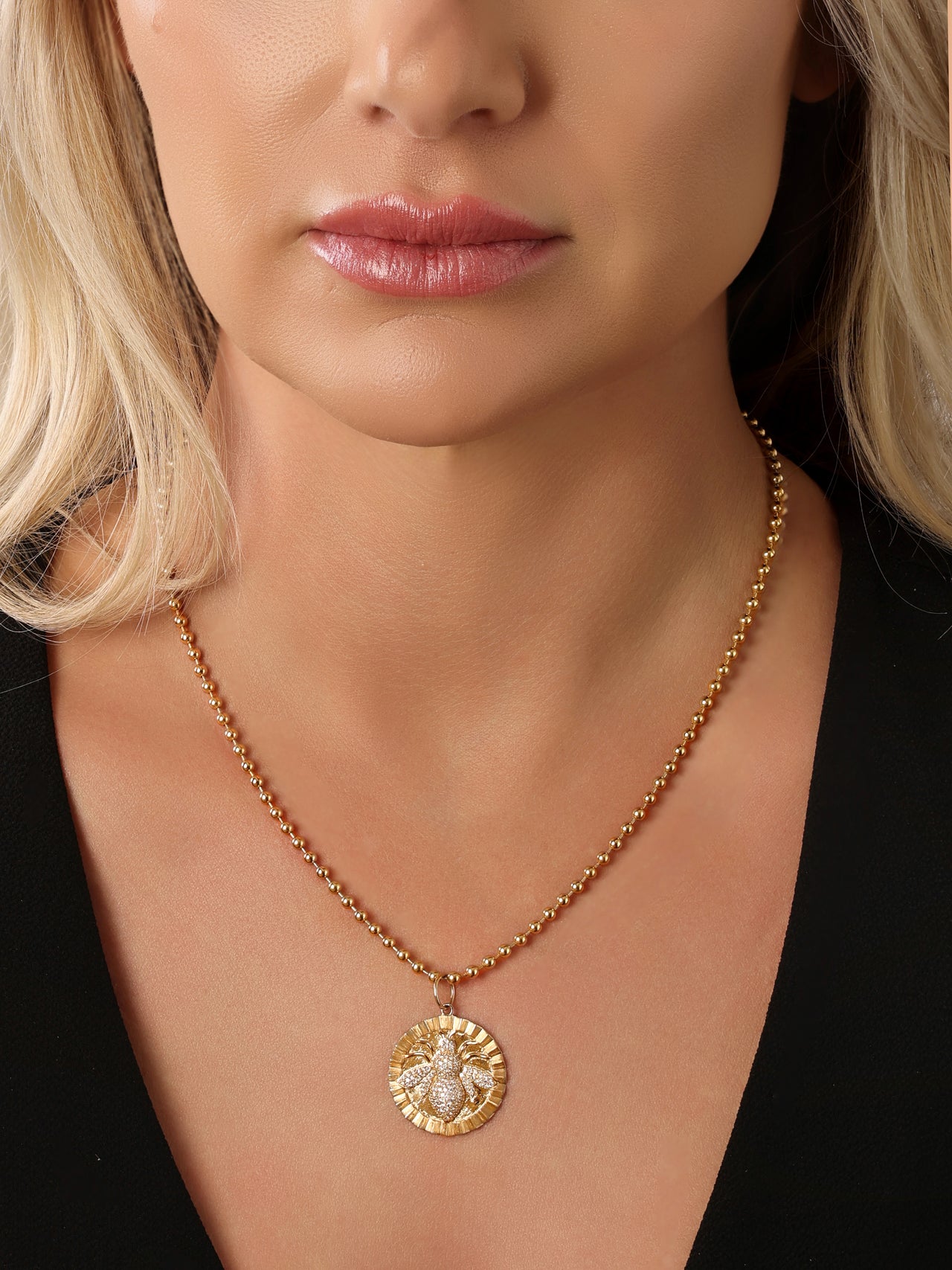 14k Yellow Gold Diamond Bumblebee Coin Charm