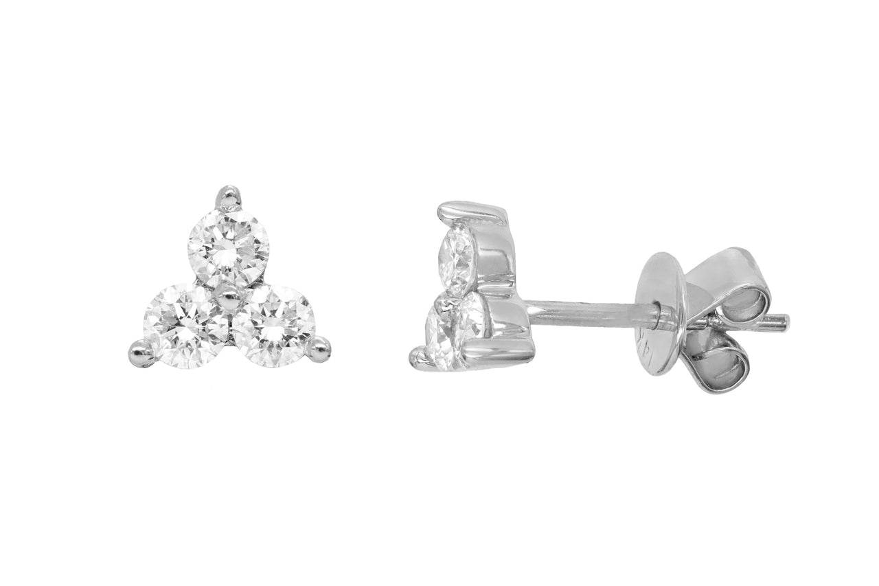 14k White Gold Diamond Triangle Cluster Earrings