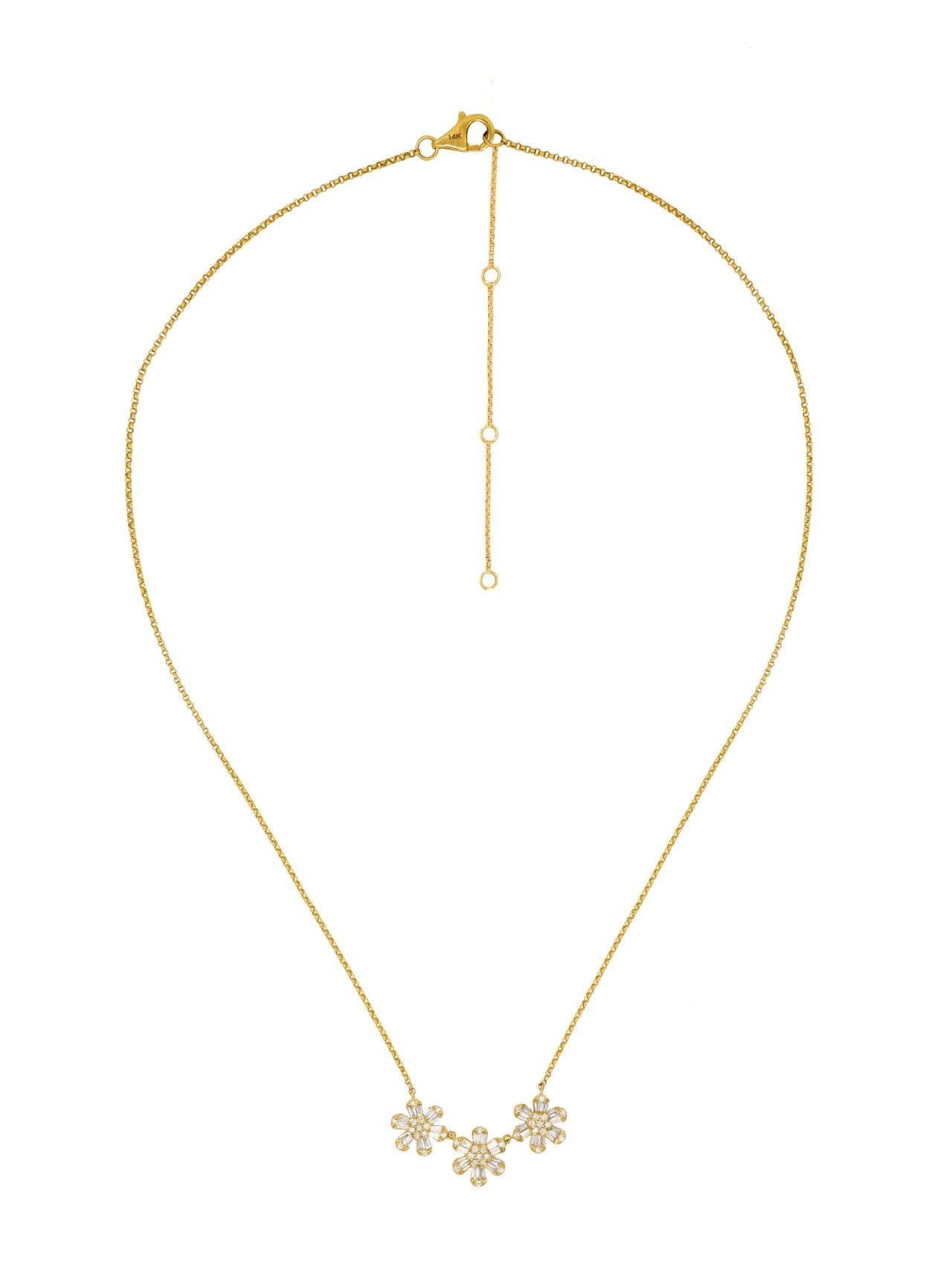 14k Yellow Gold Diamond Baguette Daisy Necklace