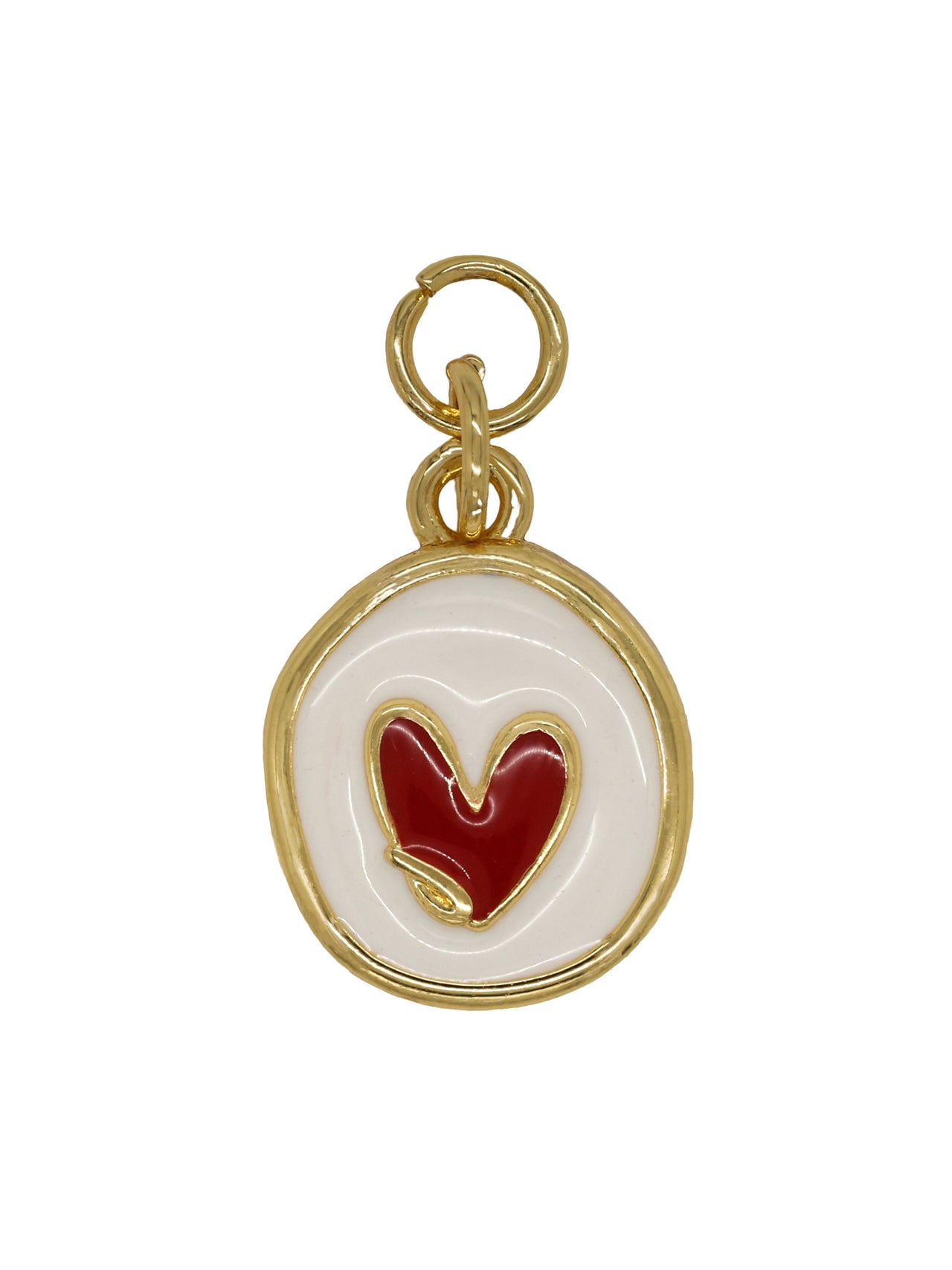 Gold White & Red Heart Charm