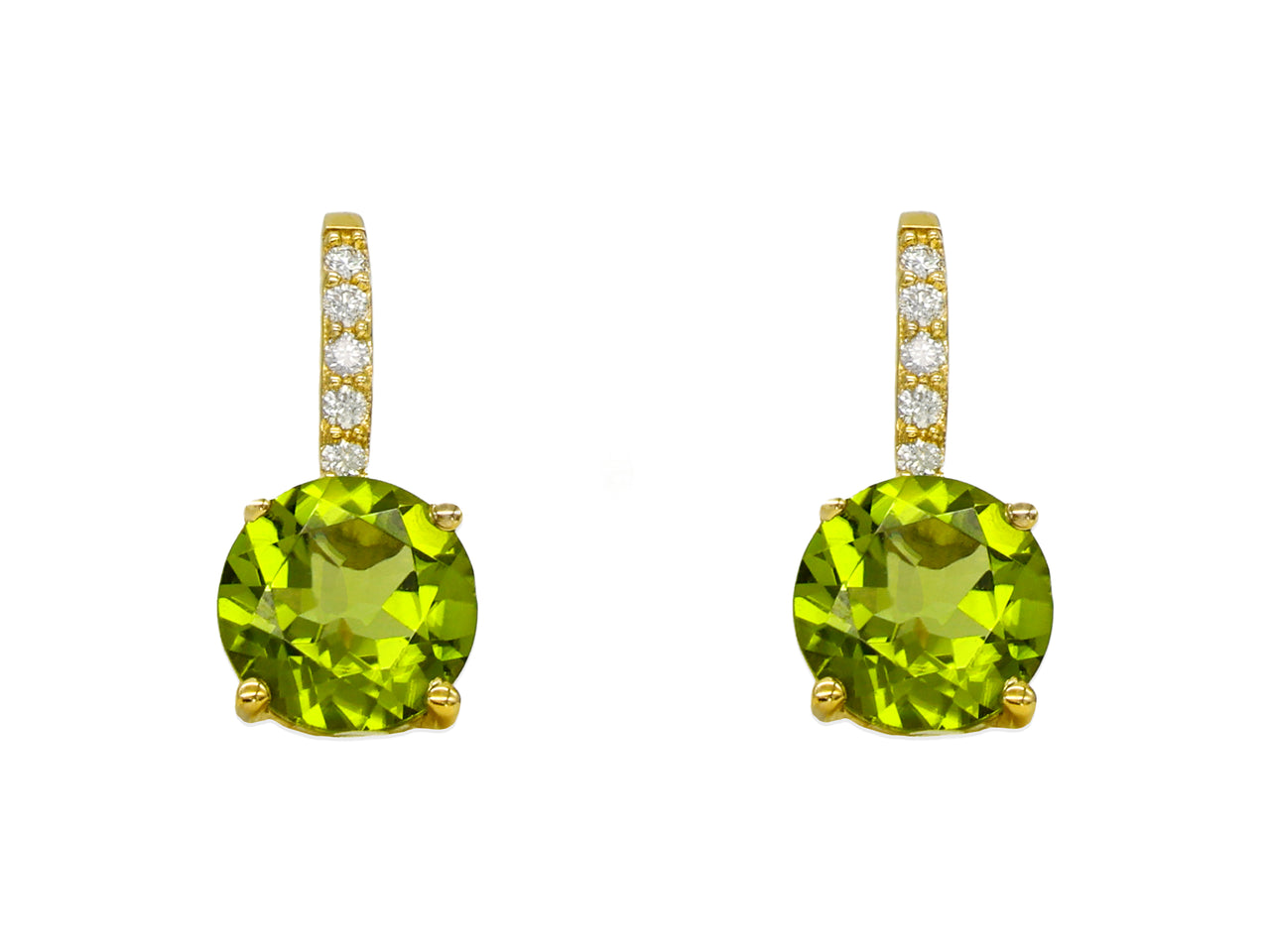 14k Yellow Gold Peridot Diamond Drop Earrings