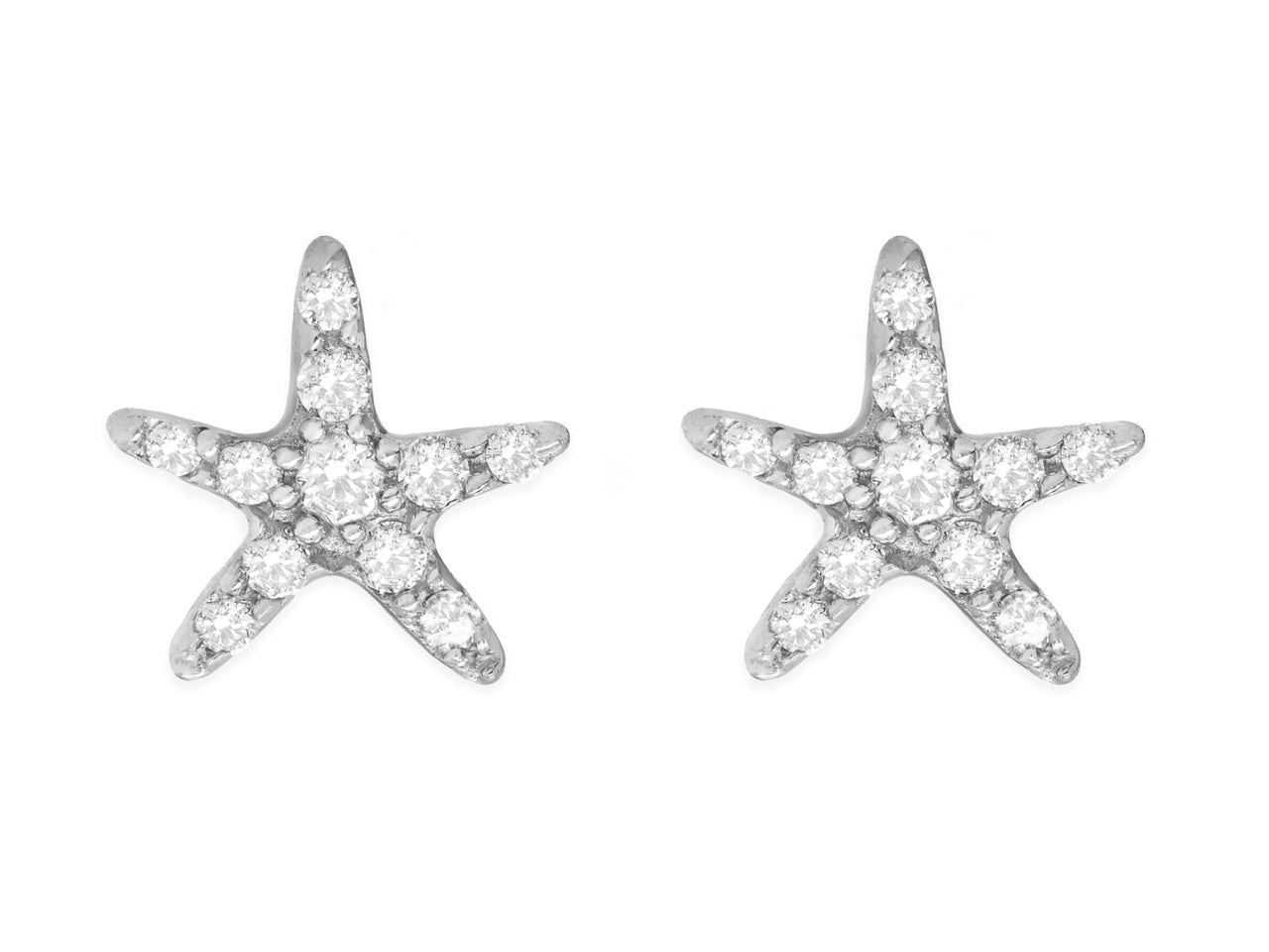 14k White Gold Diamond Starfish Earrings