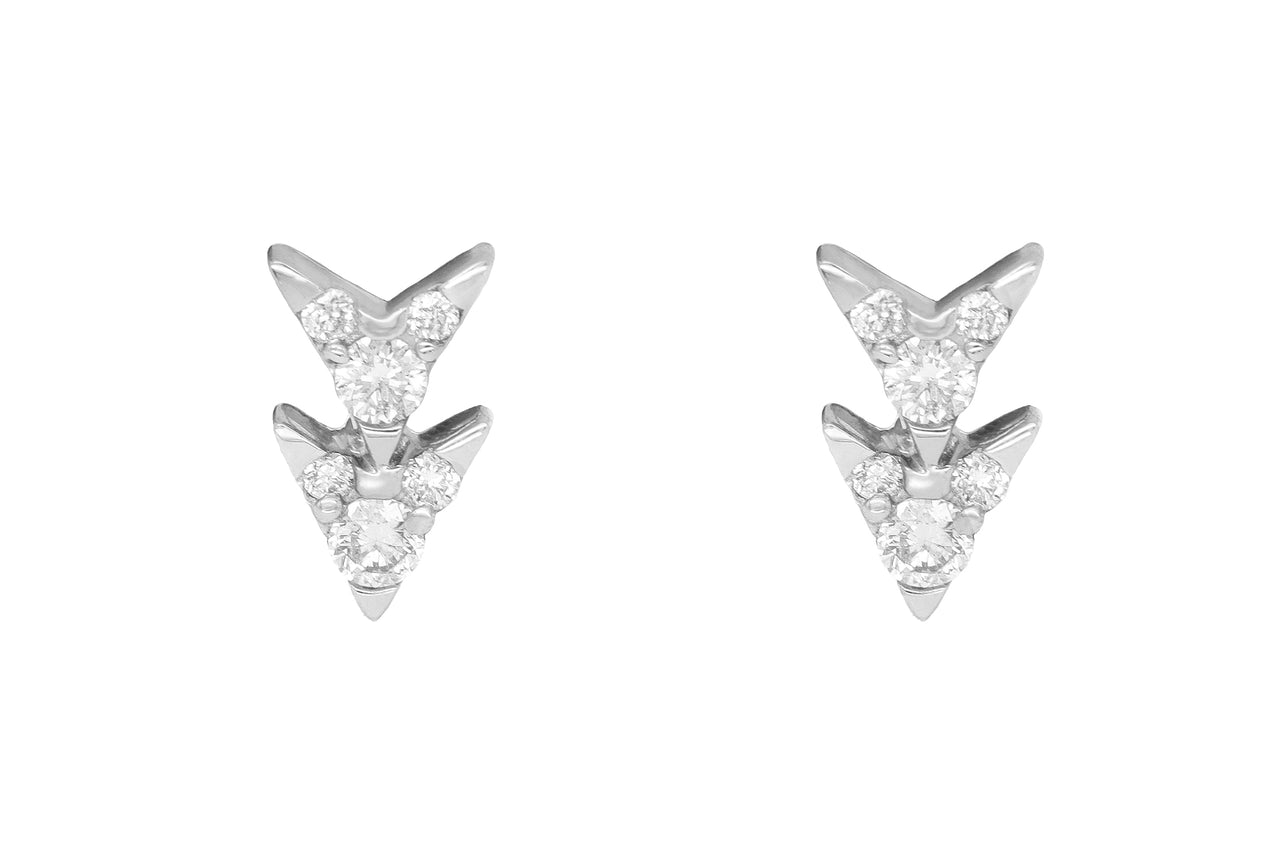 14k White Gold Diamond Double Arrow Earrings