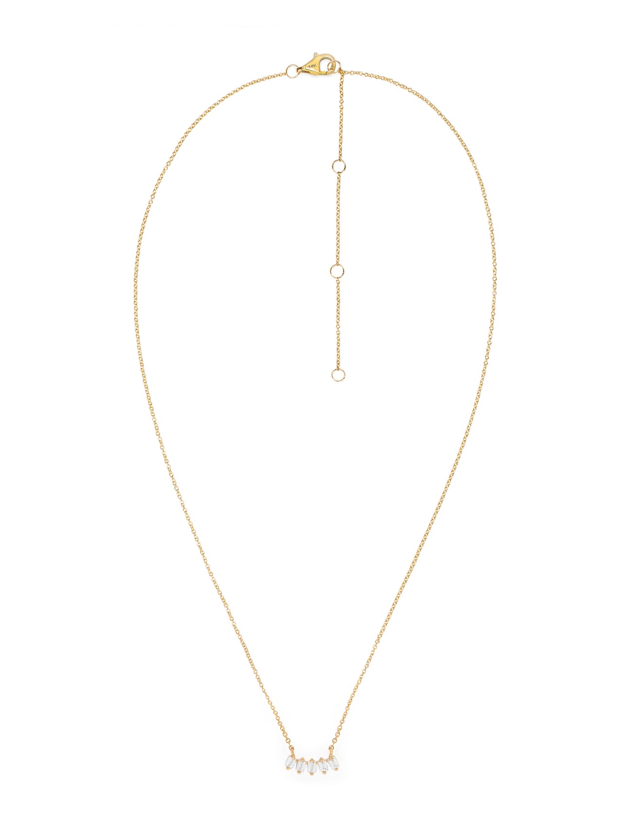 14k Yellow Gold Baguette Diamond Bar Necklace