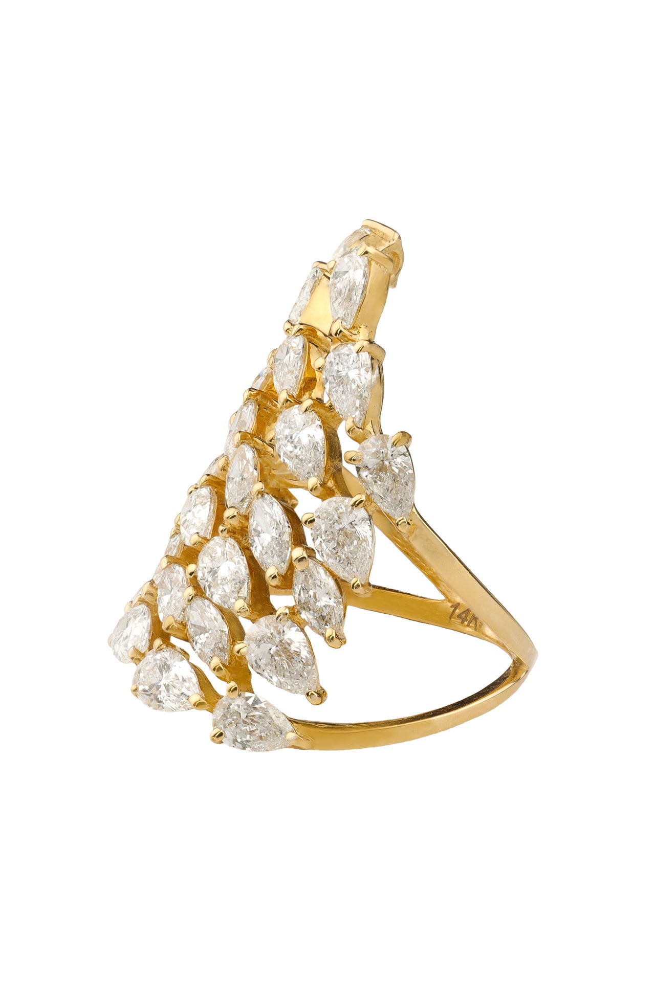 14k Yellow Gold Diamond Large Cluster Ring