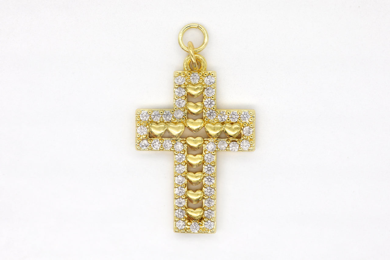 Gold Pave Beaded Cross Charm