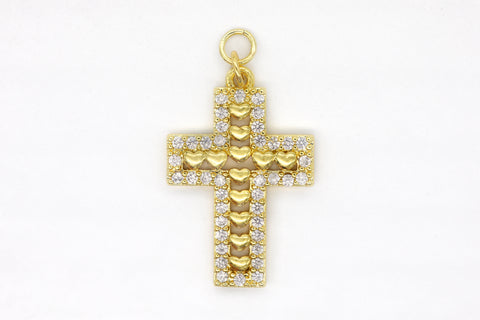 Gold Pave Beaded Cross Charm