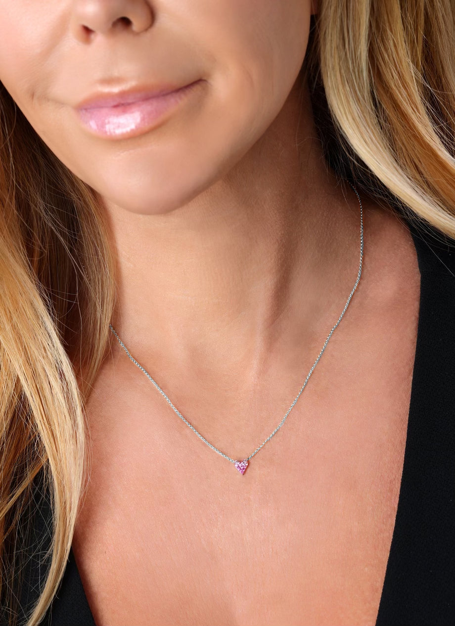 14k White Gold Ombré Pink Sapphire Heart Necklace