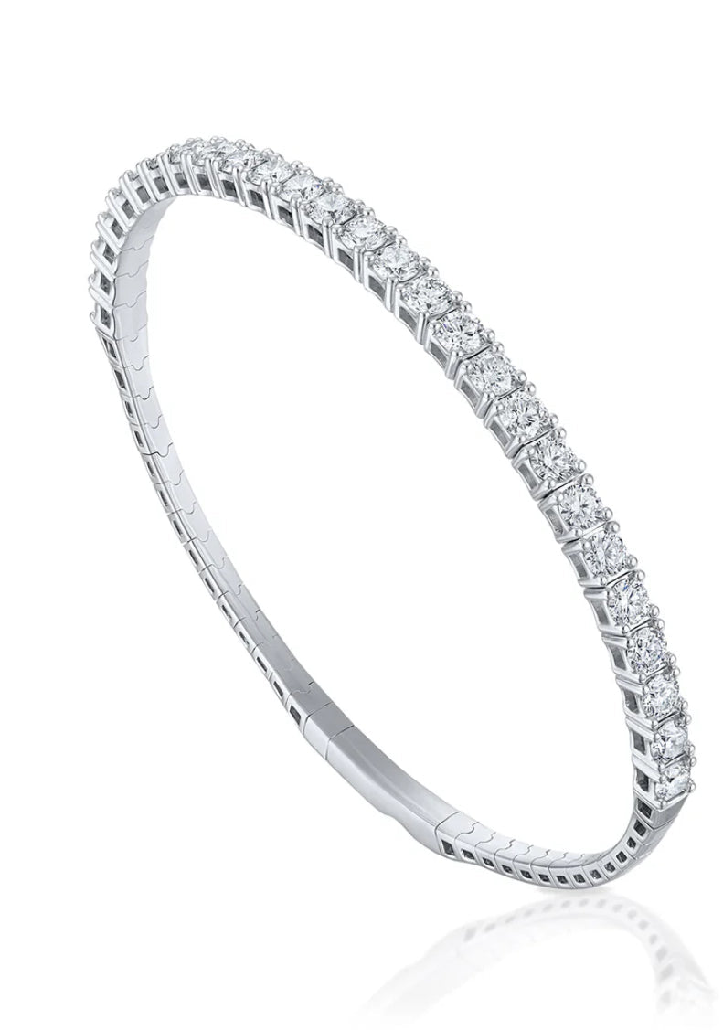 14k Large White Gold Diamond Flexible Bangle