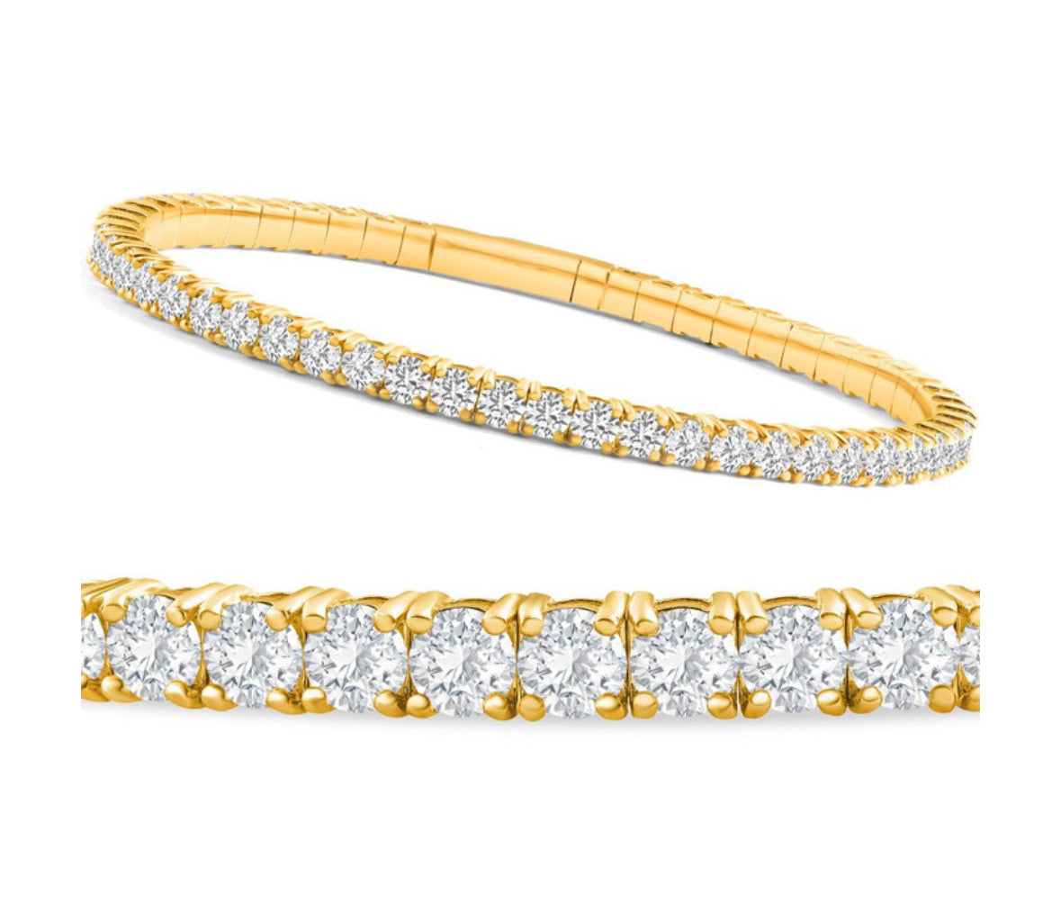 14k Large Yellow Gold Diamond Flexible Bangle