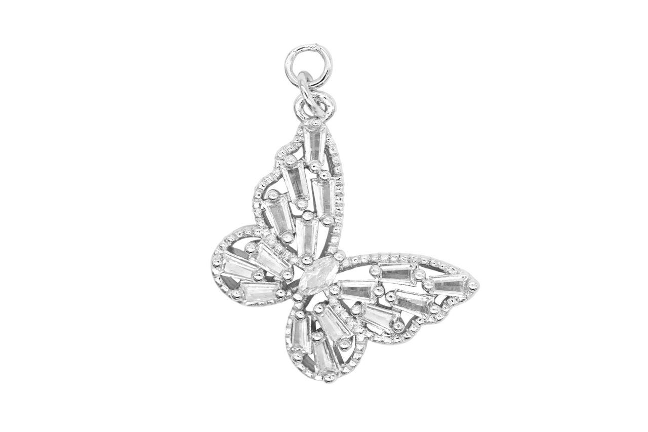 Silver Pave Side Butterfly Charm