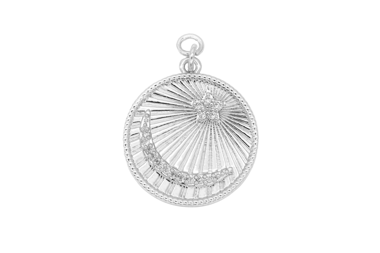 Silver Pave Star/Moon Coin Charm