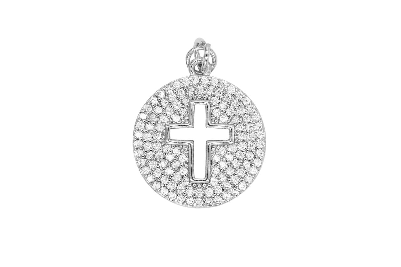 Silver Pave Open Cross Charm