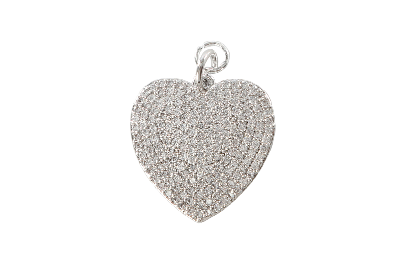 Silver Pave Wide Heart Charm