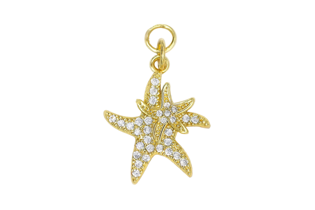 Gold Pave Double Starfish Charm