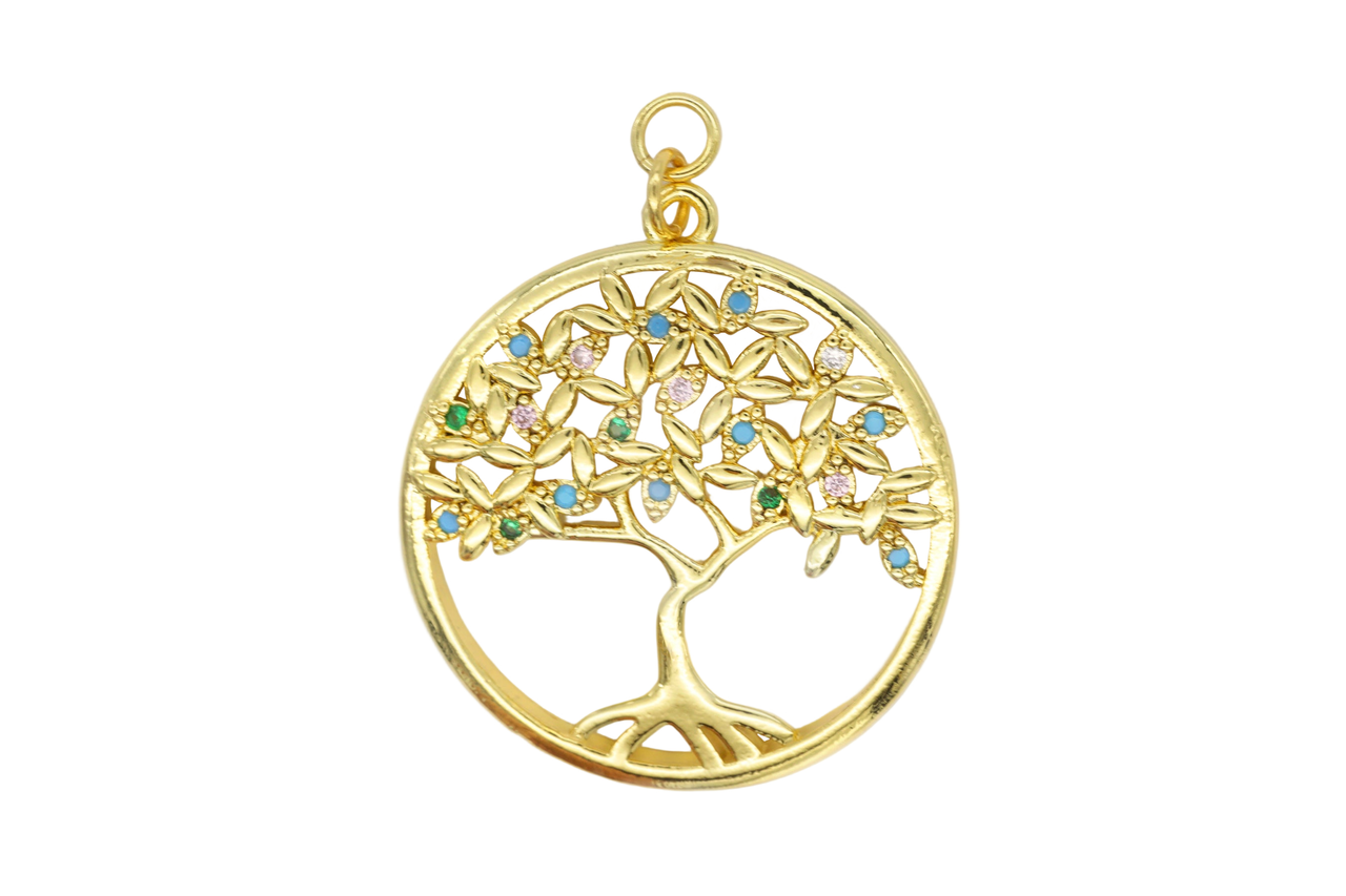 Gold Multicolor Pave Tree of Life Charm